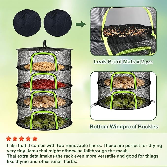 4 Layer Herb Drying Rack, Hanging Mesh Net, Foldable Plant Drying Rack With U-Shaped Zipper, Garden Trimming Shears and Hooks, For Drying Herbs Plants, Fruits, Seafood, Clothing(4 Layers-23.62'')