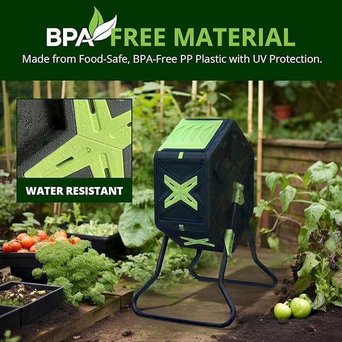 Simply Bio 21 Gallon Outdoor Compost Tumbler Bin – BPA-Free, Rotating Composting Bin for Garden, Yard, and Kitchen Waste, Fast Soil Creation, Weather-Resistant Outdoor Composter