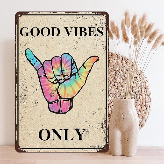 Funny Metal Tin Signs Beach Home Decor Good Vibes Only Sign Surfboard Wall Decor Funny Pool Signs For Outside Surfer Room Decor Vintage Surf Funny Bar Signs Man Cave Decor Sign 8x12 Inch
