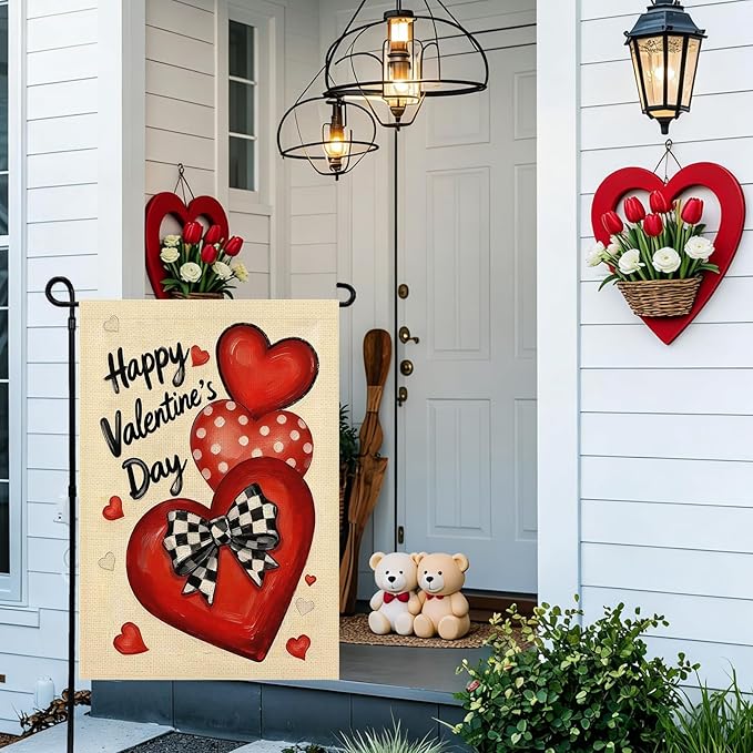Valentines Day Garden Flag 12x18 Inch Love Heart Double Sided Flag for Anniversary Wedding Yard Outdoor Decoration