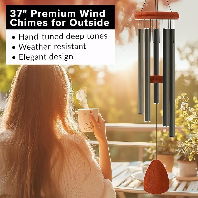 Wind Chimes for Outside - 37" Large Deep Tone Wind Chimes, Elegant Black Aluminum Windchimes Outdoors, Memorial Gift for Mom, Garden & Patio Decor