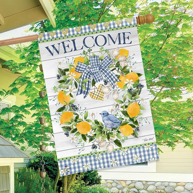 Briarwood Lane Bluebird Lemon Wreath House Flag