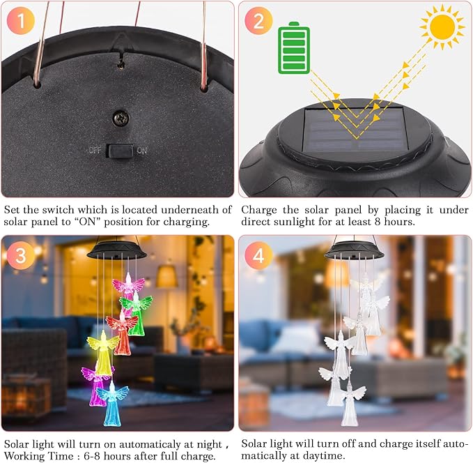 Birthday Gifts for Women Mom Grandma, Gardening Gifts for Women, Angel Solar Wind Chimes for Outside, Wind Chimes Outdoor Waterproof, Solar Lights Outdoor Decorative for Garden Patio Yard