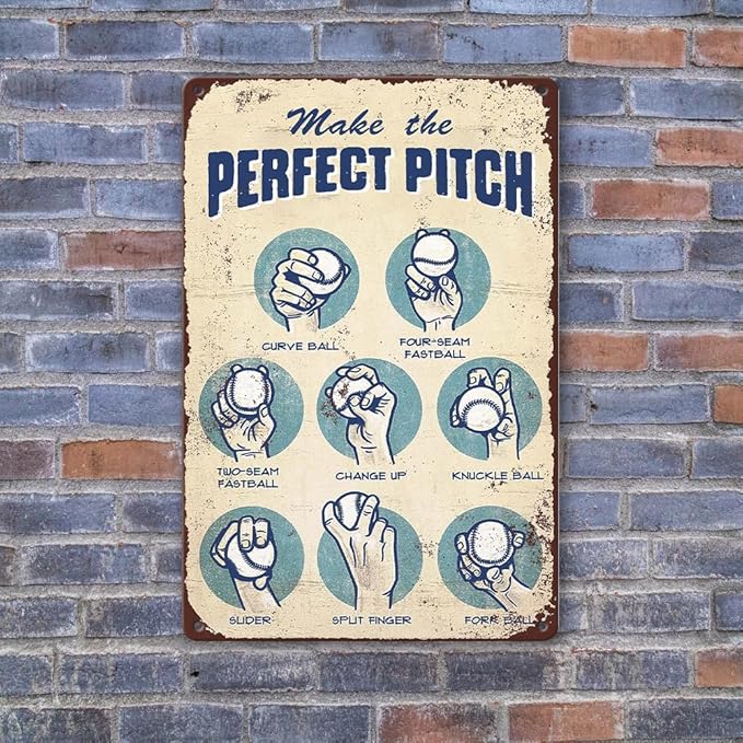 Vintage Baseball Sign Baseball Decor For Boys Room Coach Gifts For Men Baseball Posters Baseball Wall Art Decor For Boys Bedroom Baseball Pitching Grips And Baseball Skills Tin Metal Signs 8x12 Inch