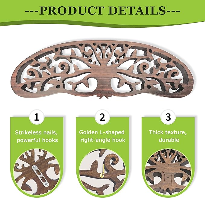 Rustic Herb Drying Rack Hanging,Wooden Tree of Life Dried Herb Flowers Rack Wall Art,Home Kitchen Witch Decor Wall Flowers Grass Gift,with 11 Hooks and 25 Gift Cards & 40 Inch Twine