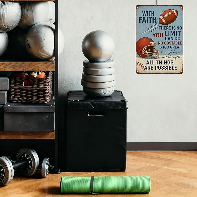 Funny Football Faith Metal Sign – Vintage Christian Sports Wall Art for Locker Room, Bedroom, or Gym – Motivational Football Gift for Athletes, Coaches, and Football Fans (FOOTBALL)