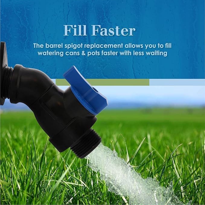 Rain Barrel Spigot: Fits Standard Garden Hose - Installs From Outside of Drum or Barrel - Turn Any Barrel or Trashcan Into a Rain Barrel - INSTRUCTIONS INCLUDED