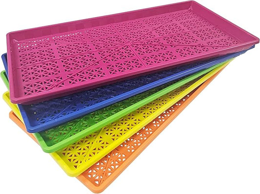 SUNPACK 10” x 20” Heavy Duty Mesh Plastic Seeding Tray, Perfect for Indoor Gardening, Assorted Colors, 1" (Pack of 5)