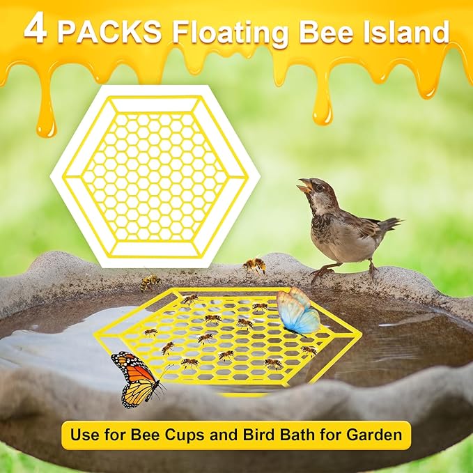 4 Pack Floating Bee Island, 7.1 Inch Bee Watering Station, Bee Bath Bee Drinking Station Bee Waterer and Butterfly Water Stations Butterfly Feeders for Outdoors Thirsty Pollinators Feeding