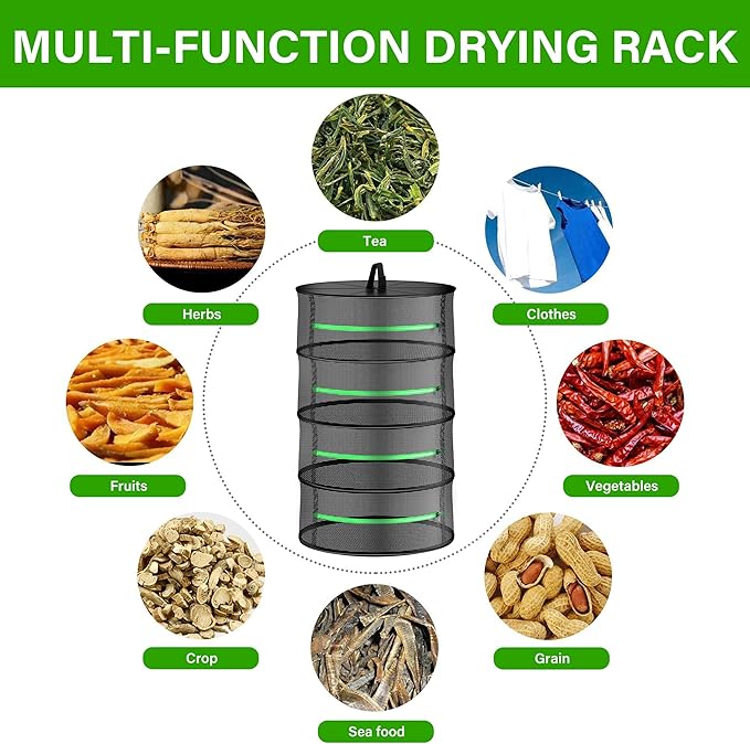 iPower Herb Drying Rack Zippered 4 Layer 24" Hanging Dryer with Garden Pruning Shear and Hook for Hydroponics Herb, Plant, Seed, Bud in Closets, Grow Tents & Outdoor