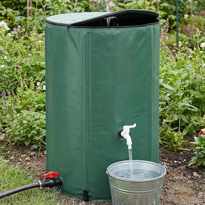 132Gallon/500L Collapsible Rain Barrel, Foldable PVC Rain Barrels with Spigots, Top Mesh Overflow Valve, Suitable for Collect Rainwater from Gutter for Garden Lawn, Cleaning Floors