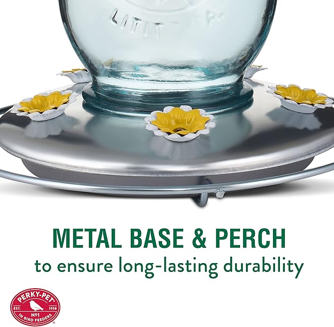 Perky-Pet Mason Jar Vintage Style Glass Hummingbird Feeder 785-1SR - Humming Bird Feeders for Outdoor Garden Decor - 32 Oz Nectar Capacity
