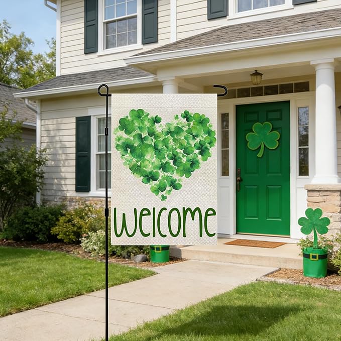 St Patricks Day Garden Flags Decor,12x18 Double Sided St. Patrick's Day Yard Outdoor Decorations Shamrock Decoration Party Anniversary House Front Yard Lawn Outside Decors Garden Flag