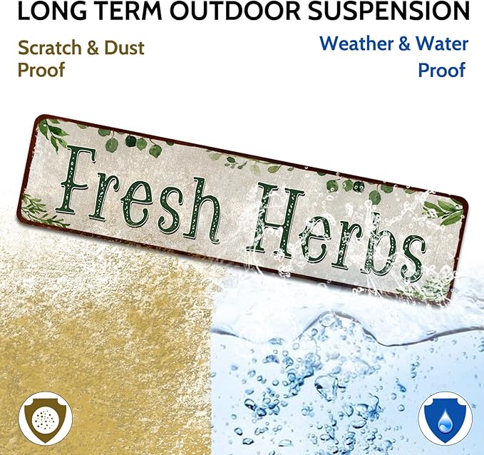 Fresh Herbs Metal Sign Country Farmhouse Home Gardener Tin Sign Decor Sign 4" x 16"