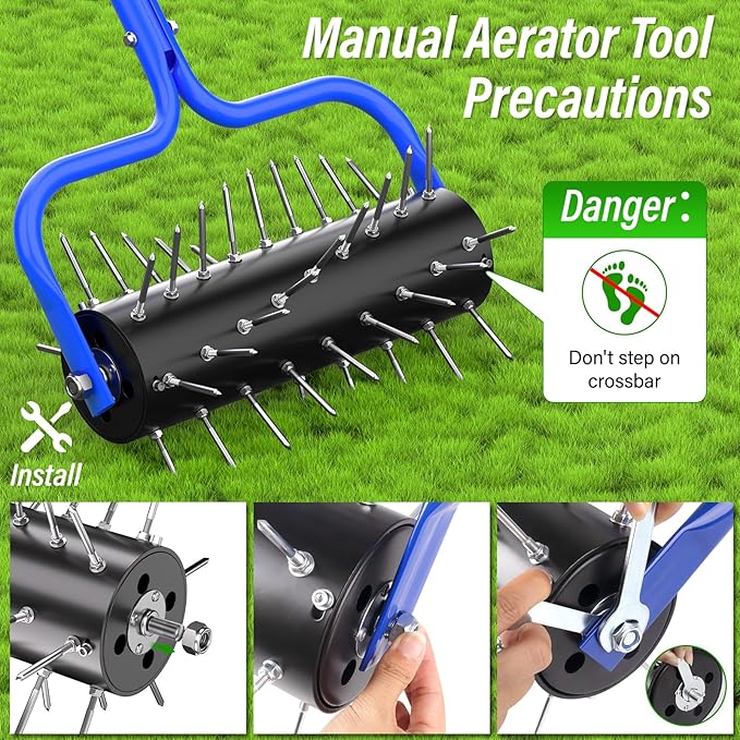 Yard Aerator Roller,Manual Lawn Spike Aerator,Heavy Duty Lawn Aerator Machine with 54 Spikes,79" Adjustable Handle Manual Push Aerator Lawn Tool,Lawn Aeration for Lawn Care & Soil Penetrat