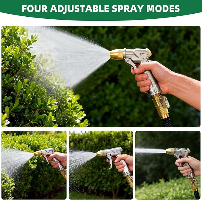 ARXIVE Garden Hose Nozzle Hand Sprayer, Heavy Duty High Pressure 100% Metal with 4 Adjustable Spray Patterns for Watering Lawn, Garden, Car Washing,Pets & Windows