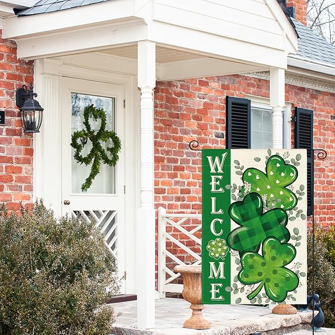 AVOIN colorlife St Patricks Day Garden Flag 12x18 Inch Double Sided Outside, Shamrock Lucky Clover Welcome Holiday Yard Outdoor Flag