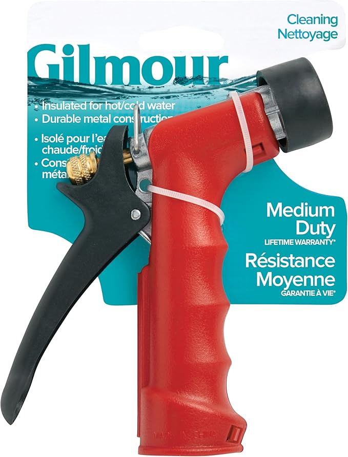Gilmour Medium Duty Garden Hose Nozzle with Insulated Grip, Hot Water Hose Nozzle for Watering and Cleaning