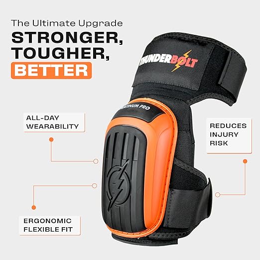 Thunderbolt Knee Pads for Men Construction Knee Pads for Work for Men and Women with Double Gel for Gardening Flooring Roofing Heavy Duty with Extra Thick Foam and Strong Adjustable Non-Slip Straps