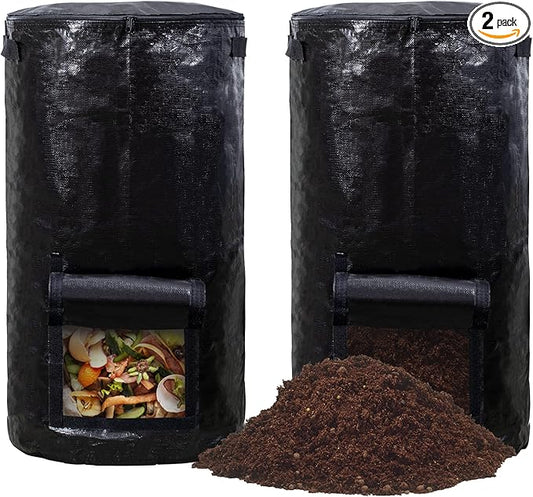 MyLifeUNIT Compost Bins Outdoor, Composting Bin for Outside Garden, Reusable Garden Yard Waste Bag, 34 Gallons (2 Pack, Black)