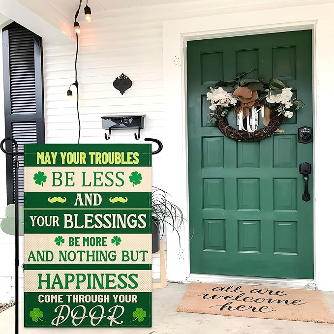 St Patricks Day Garden Flags for Outside 12x18 Inch Double Sided Irish Blessing Garden Flag 3 Ply Green Shamrock Garden Flag for Outdoor Indoor House Party Yard Holiday Signs Decorations