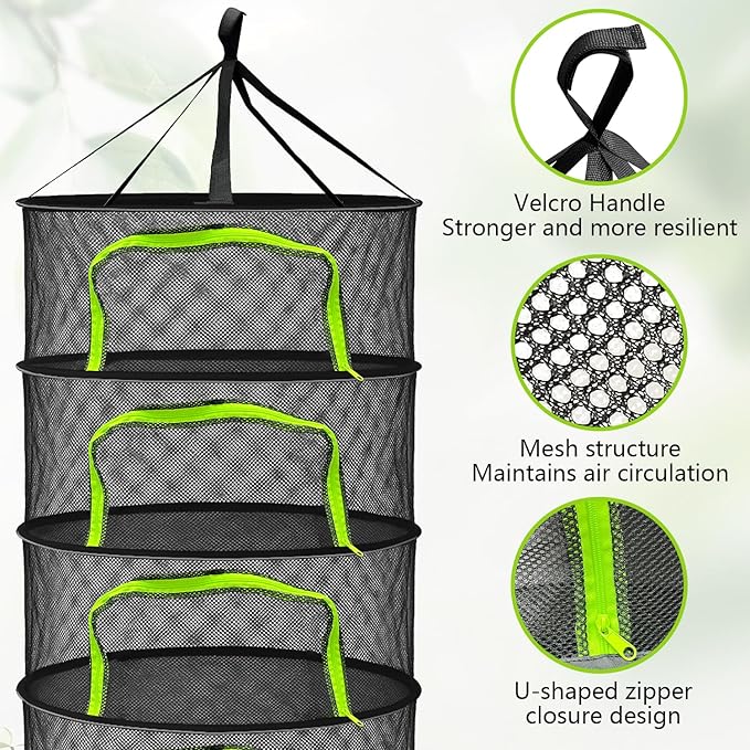 6 Layer Drying Rack Hanging Mesh, Zippered Herb Drying Rack, with Gloves, Garden Pruning Shear, Hook & Carabiner Clip for Drying Herbs, Plants, Seeds, Buds