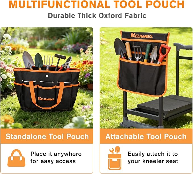 Garden Kneeler and Seat, Extra Wide Thick EVA Pad, Heavy Duty Foldable Garden Bench Holds 350lbs, Ergonomic Kneeling Stool with Garden Tool Pouches, Gardening Gifts for Women, Men & Seniors