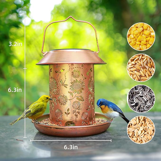 Bird Feeders for Outdoors Hanging Metal Sunflower Solar Bird Feeder Waterproof Solar Lantern Decor Garden Gifts for Women Mom Friends Birds Lovers Decoration for Yard,Patio,Lawn,Christmas