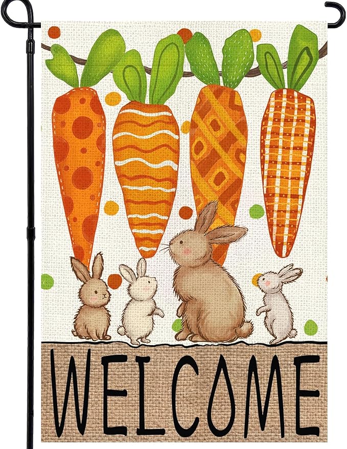 Easter Garden Flag 12x18 Inch, Double Sided Carrots Bunny Flag for Yard Outdoor Decoration