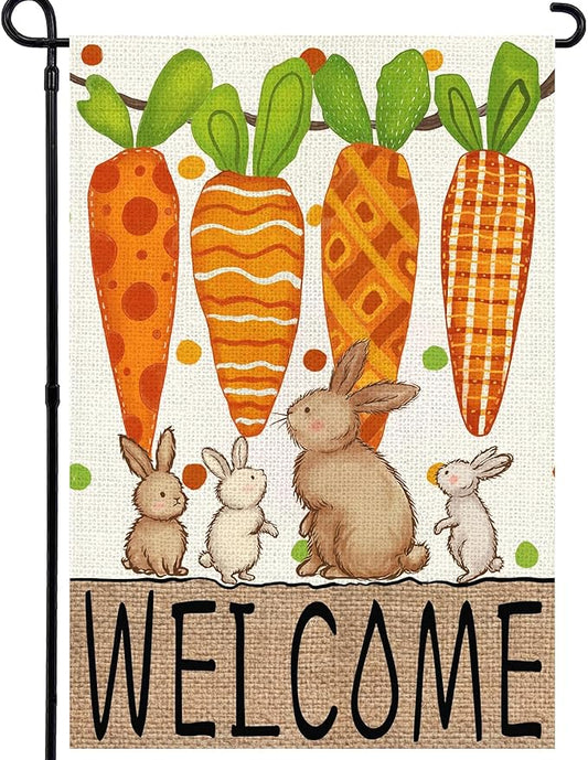Easter Garden Flag 12x18 Inch, Double Sided Carrots Bunny Flag for Yard Outdoor Decoration