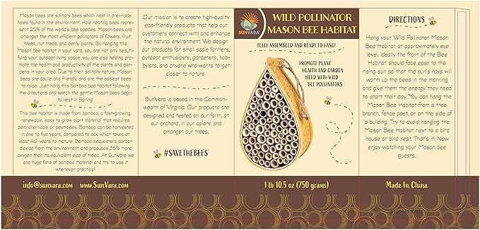 SunVara Wild Pollinator Mason Bee Habitat | Garden Bee House | Hanging Bee House Pack 2