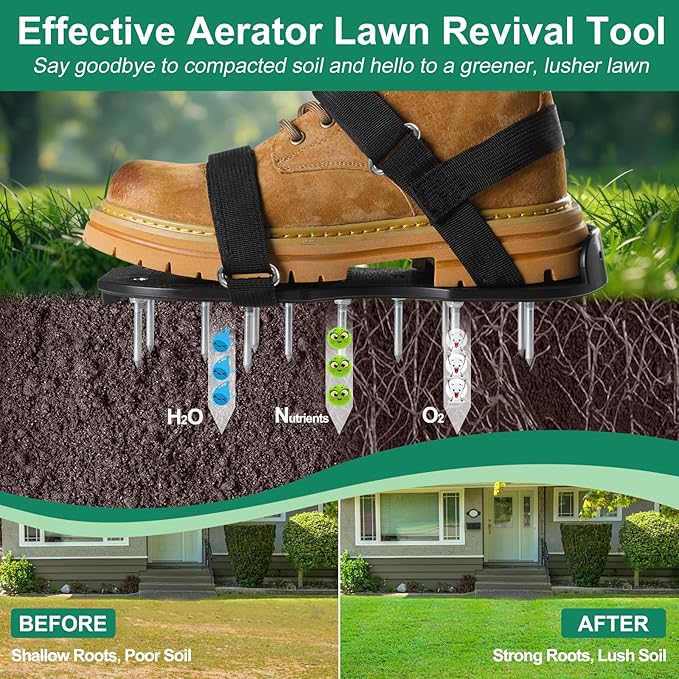 Lawn Aerator Shoes, Upgrade 2.2'Heavy Duty Spike Shoes Lawn Aerating with Hook&Loop Straps, Free-Installation Grass Aerator Lawn Tool One Size Fits All Spiked Sandals for Yard Patio Garden Grass