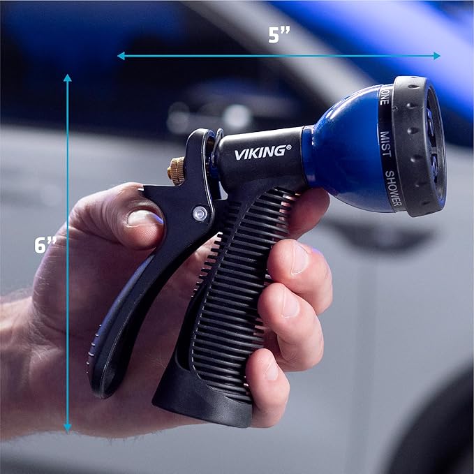VIKING Hose Nozzle, Garden Hose Nozzle with 8 Spray Patterns, Adjustable and Heavy Duty for Washing Car, Watering Plants, Washing Pets, and Home Use, 2 Pack