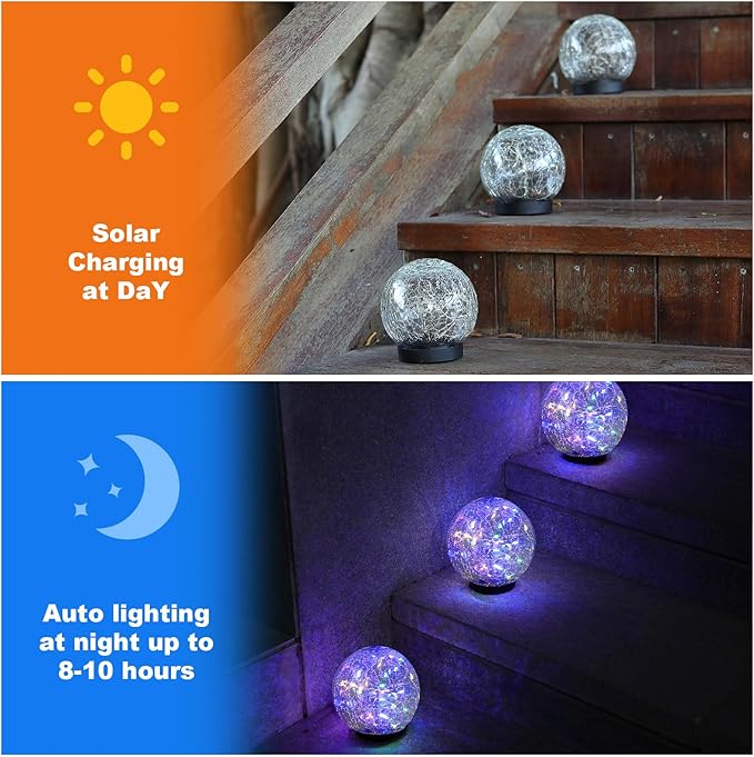 Solar Globe Lights Outdoor Waterproof-Solar Balls-Solar Garden Lights-Orbs for Outside 8 Pack Cracked Glass Ball for Lawn Patio Yard Backyard Decorations