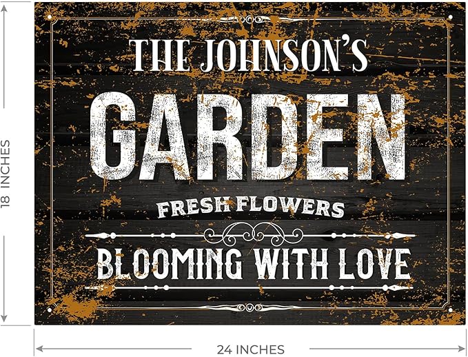 Custom Garden Blooming with Love Sign, Personalized Name for Backyard/Flower Garden Décor Sign, 18x24 Inches, Rust Free .063 Aluminum, Fade Resistant, Made in USA by Sigo Signs