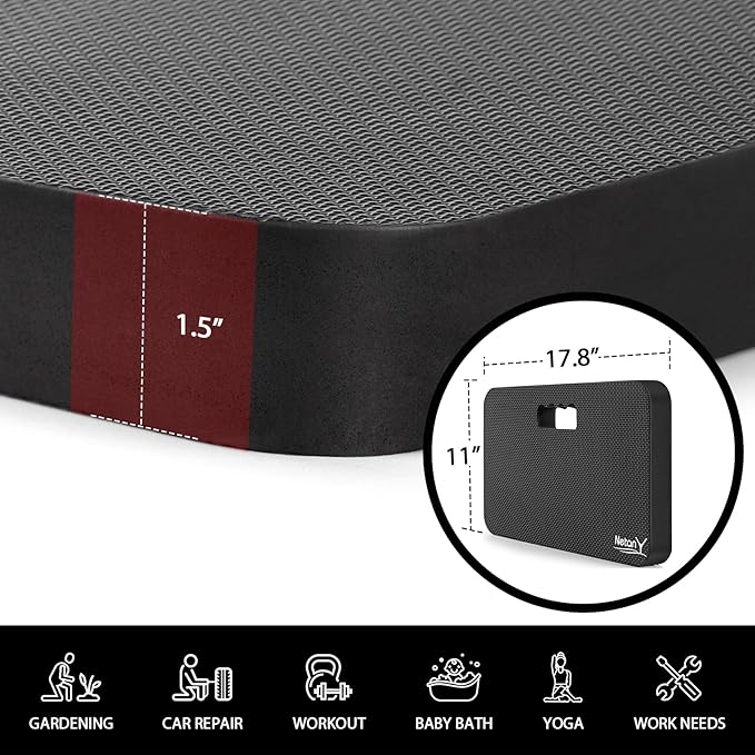 NETANY Extra Thick Kneeling Pad for Gardening, Comfortable Knee Pad Cushion, Extra Large Foam Kneeler Mat for Gardening, Baby Bath, Workout, Exercise & Yoga, Mechanic, 17.8 x 11 x 1.5 in, Black