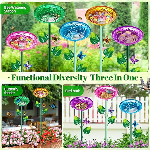 5 Pack Bee Watering Station, Bee Bath for Garden Metal Bee Butterfly Feeder, Colorful Flower Shape Bee Watering Cup Bowl Bee Waterer for Outdoor Outside Yard Decor Pollinator Watering