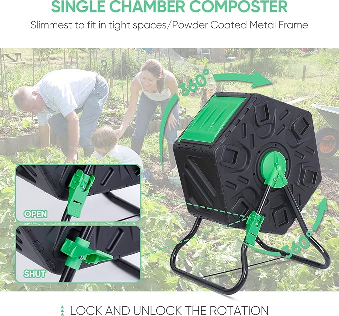 18.5 Gallon Compact Single Room Outdoor Garden BPA Free Compost Tumbler-All Season-Heavy Duty Composter