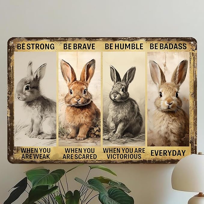 Rabbit Decor Bunny Metal Tin Signs Funny Home Wall Decor Rabbit Wall Art Rabbit Christmas Gifts Bunny Room Decor Motivational Quotes Sign 8x12 Inch