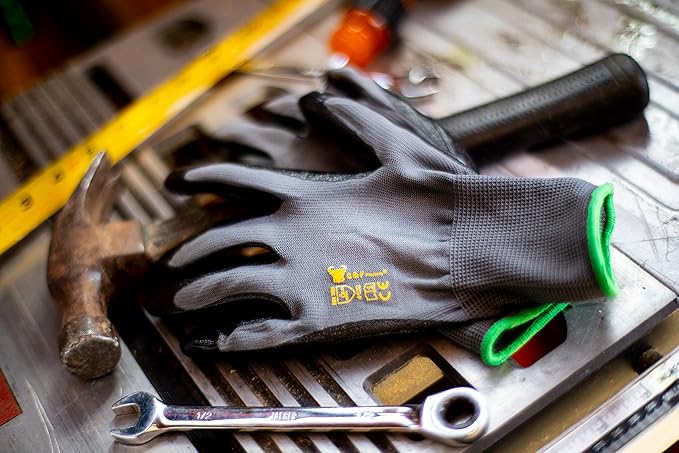 G & F Products - 6 PAIRS Men's Working Gloves with Micro Foam Coating - Garden Gloves Texture Grip Work Glove For general purpose, construction, yard work, Medium, Black, Model Number: 1519M-6 Black