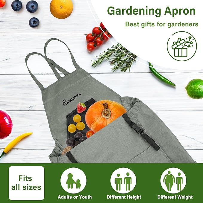 Gardening Apron, Garden Apron with Pockets for Women and Men, Farm Apron for Harvesting Picking Weeding