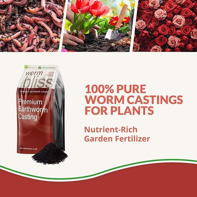 Worm Bliss (8 Qts) - Organic Worm Castings for Plants & Gardening - OMRI-Listed Earthworm Castings for Plants, Vegetables, Flowers, & Potting Soil - Organic Garden Fertilizer Rich in Nutrients