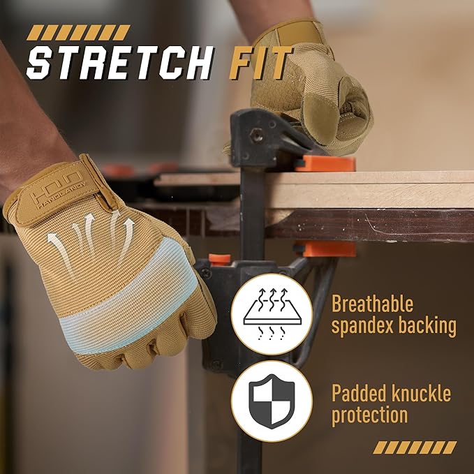 HANDLANDY Work Gloves for Men & Women, Utility Mechanic Working Gloves Touch Screen, Flexible Gardening Gloves for Yard