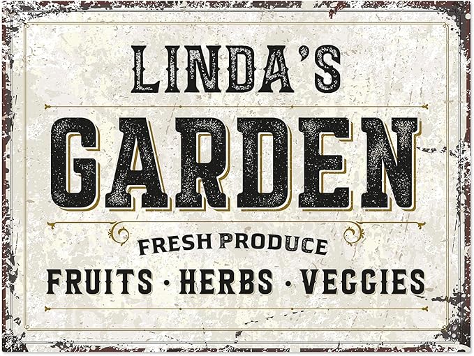 Custom Garden Fresh Produce Sign, Personalized Rustic Name for Backyard, Farm and Décor Sign, 18x24 Inches, Rust Free .063 Aluminum, Fade Resistant, Made in USA by Sigo Signs