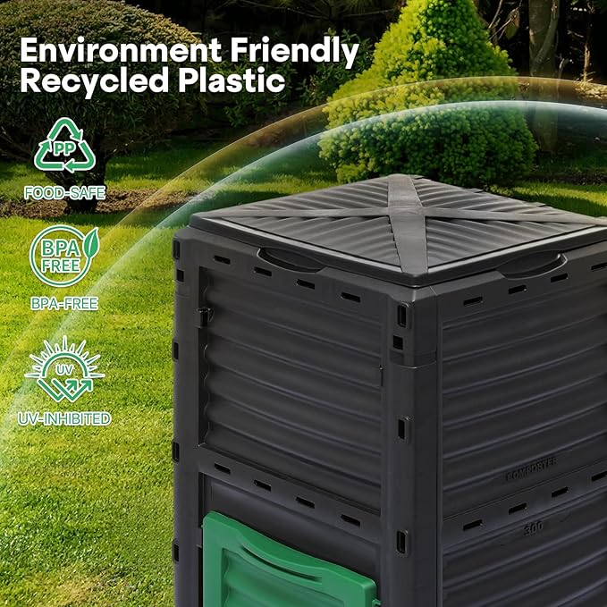 Athena Collection Compost Bin, 80 Gallon (300L) Large Outdoor Composter with Snap-On Lid & Aeration Vents, Easy to Assemble, Durable Outdoor composting Bins for Garden, Yard and Outdoor Use