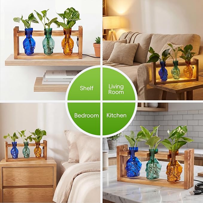 Skull Plant Propagation Station with LED Lights - Halloween Decor Skull Planter, Hydroponics Pot for Office, Unique Gifts for Women & Plant Lovers(3*Mixed Color)