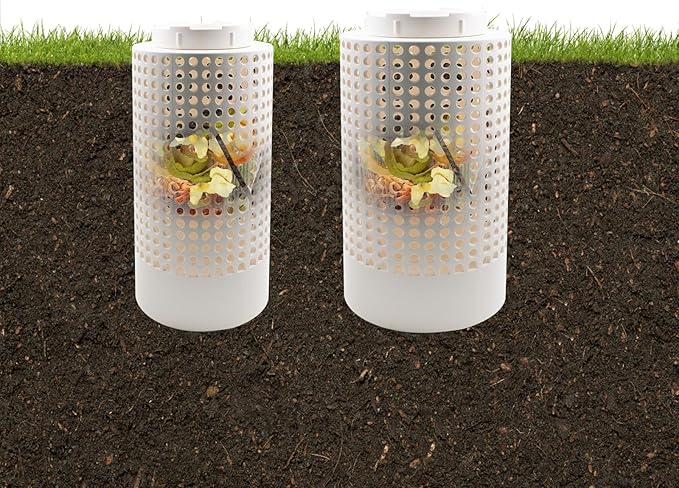 2 PCS Farm Compost Bin for Organic Refuse, 4.3'' x 10.2'' & 6.3'' x 11.8'' Inground Worm Composting Bin Outdoor with Holes and Lid for Backyard, Greenhouse and Raised Garden Beds at Home