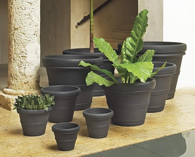 Crescent Garden Brunello Classic Rolled Rim Planter Pot, Indoor/Outdoor Weather-Safe Resin Round Plant Pot, 20''W (Caviar Black)
