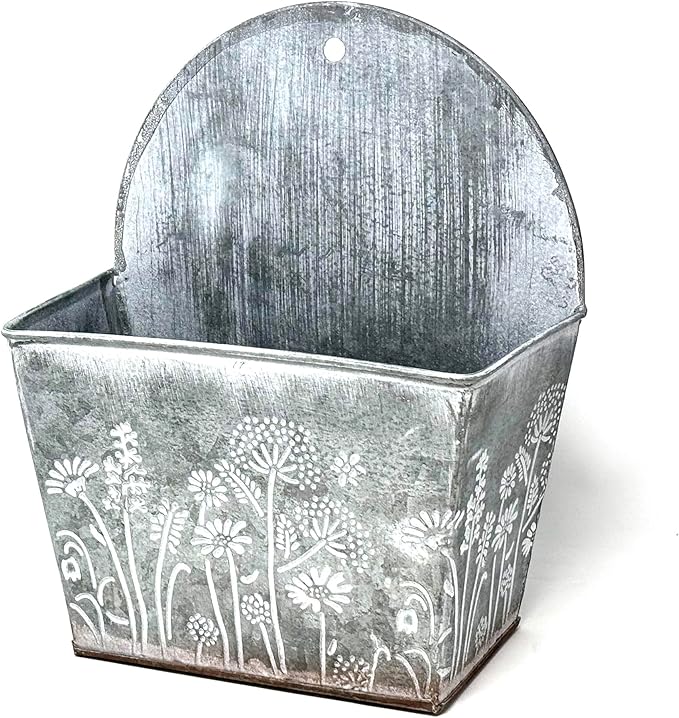 allgala Galvanized Planter Wall Mount Hanging Pot Indoor and Outdoor Decoration-Wall Grey-9"-HD88326
