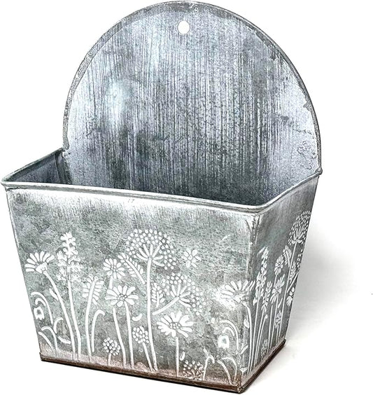 allgala Galvanized Planter Wall Mount Hanging Pot Indoor and Outdoor Decoration-Wall Grey-7"-HD88328